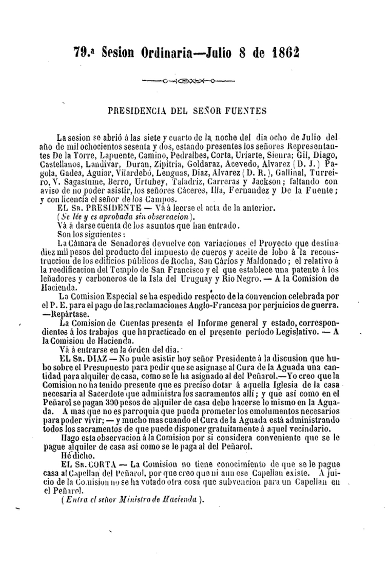 DIARIO DE SESIONES DE LA CAMARA DE REPRESENTANTES del 08/07/1862